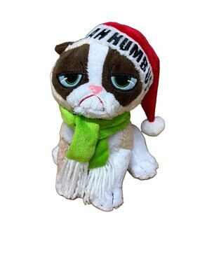 Grumpy Cat Christmas Bah Humbug Santa Hat Plush 7" Kitty with Scarf Standing